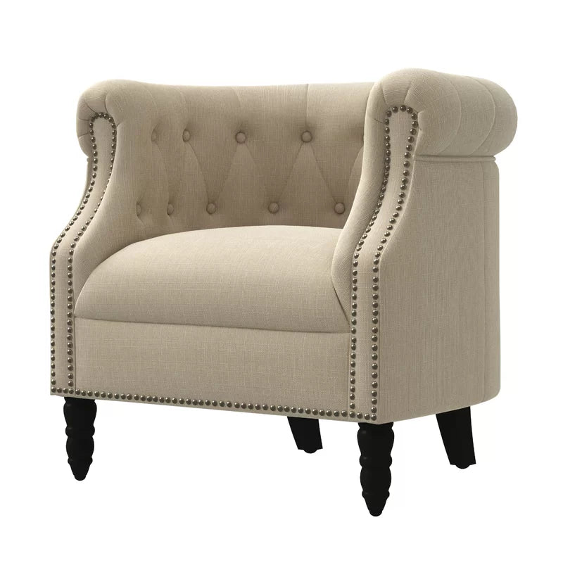 34 Wide Tufted Chesterfield Chair Creamy Oatmeal