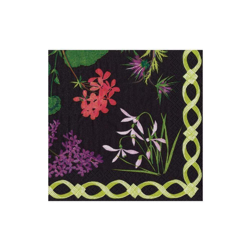 Mary Delany Flower Mosaics Paper Cocktail Napkins in Black - 20 Per Package