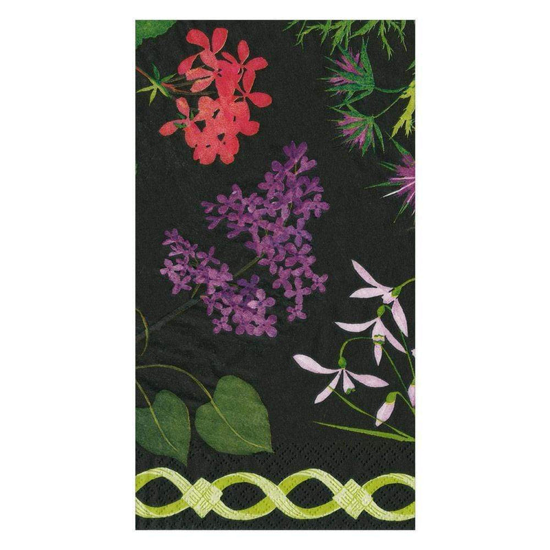 Mary Delany Flower Mosaics Paper Guest Towel Napkins in Black - 15 Per Package