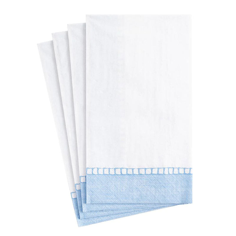 Linen Border Paper Guest Towel Napkins in Light Blue - 15 Per Package
