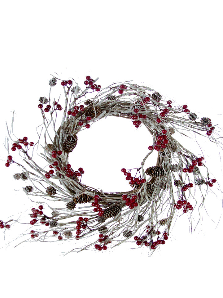 24 Inch Twig with Berries and Pinecones Wreath