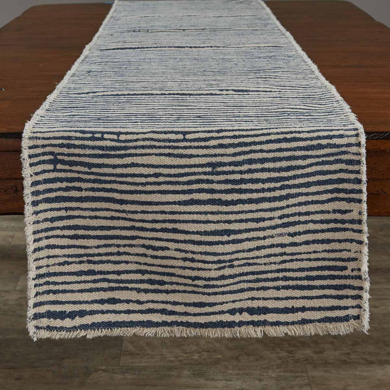 Blue Stripe Print Table Runner 72"