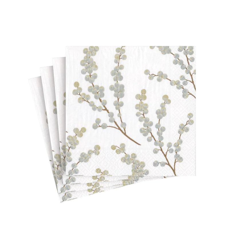 Berry Branches White/Silver - Cocktail Napkin
