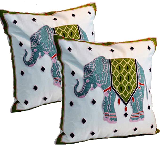 Blue Elephant Jacquard Pillow