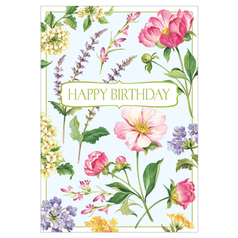 Tossed Floral Birthday Greeting Card - 1 Card & 1 Envelope