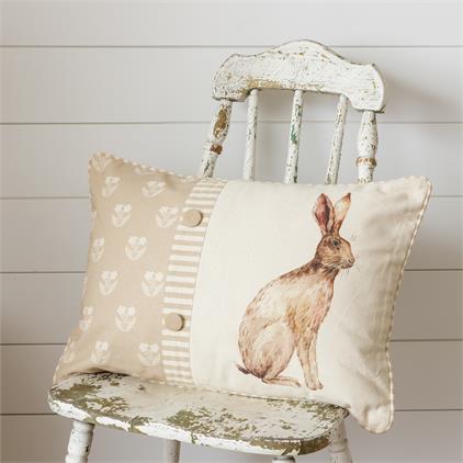 Pillow - Foral Silhouette and Rabbit with Buttons