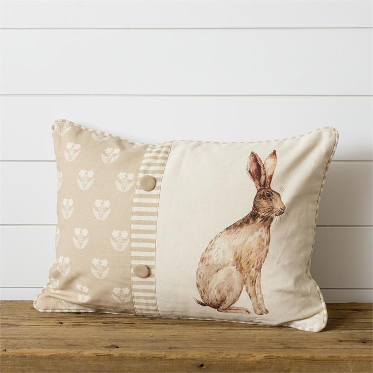 Pillow - Foral Silhouette and Rabbit with Buttons