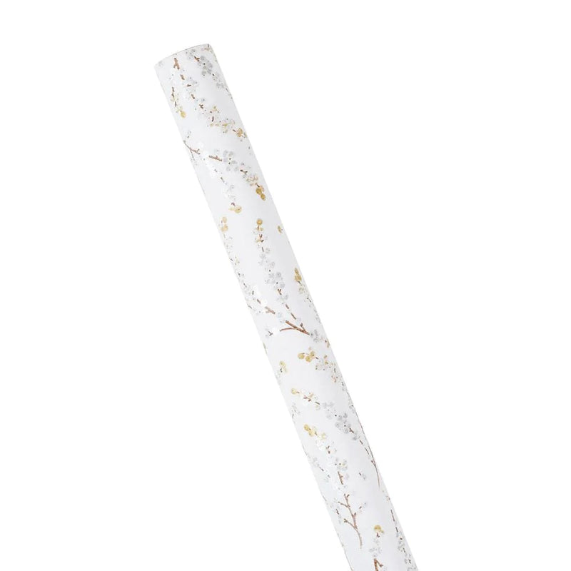 Berry Branches Gift Wrapping Paper in White & Silver - 30" x 8' Roll
