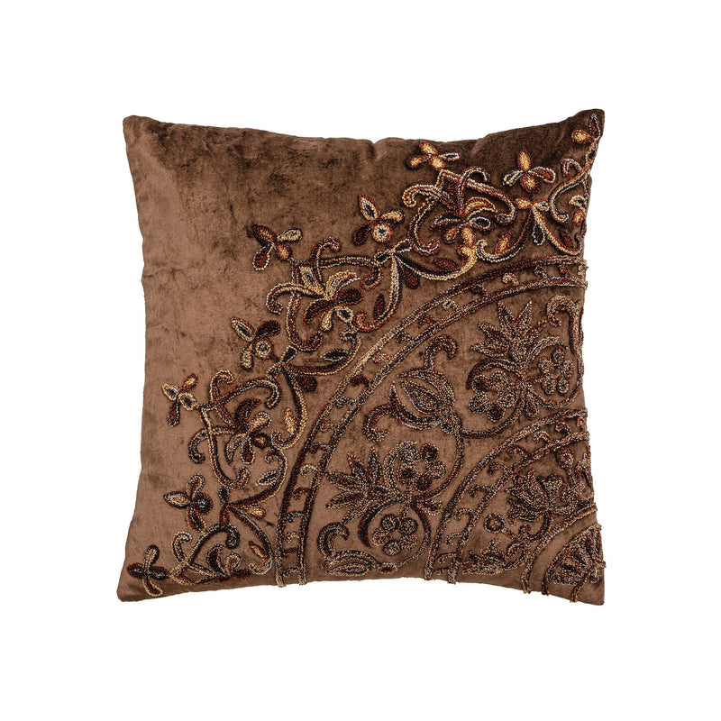 Brown Embroidered Velvet Pillow