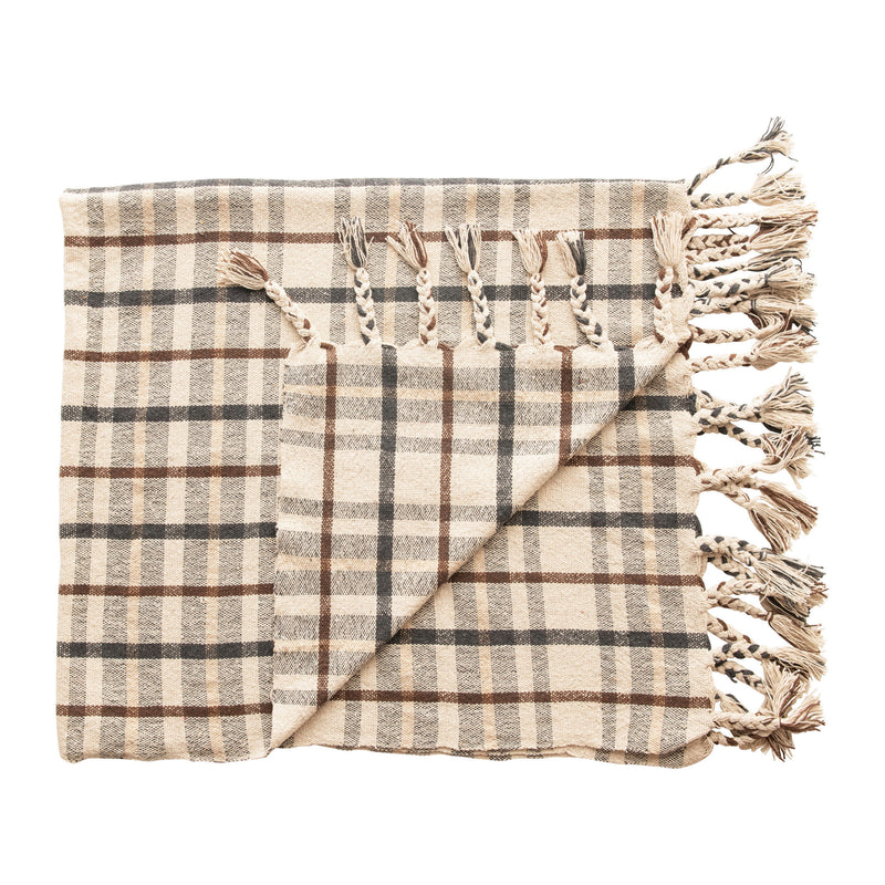 Plaid Throw With Tassels