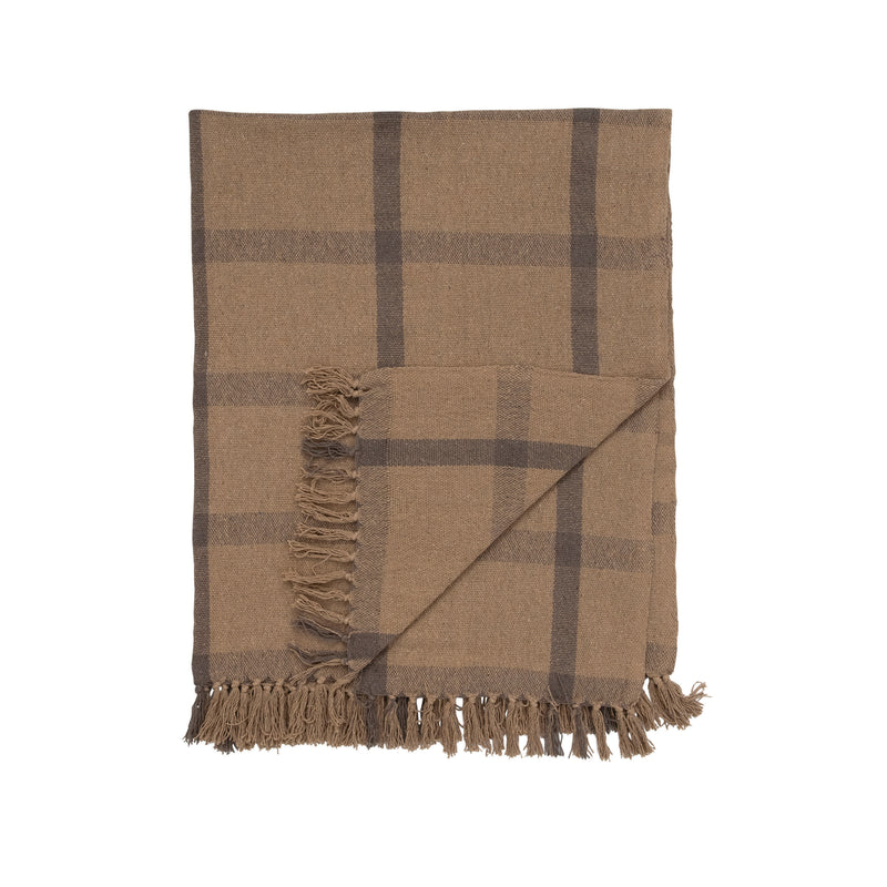 Recycled Cotton Blend Throw with Woven Plaid and Tassels
