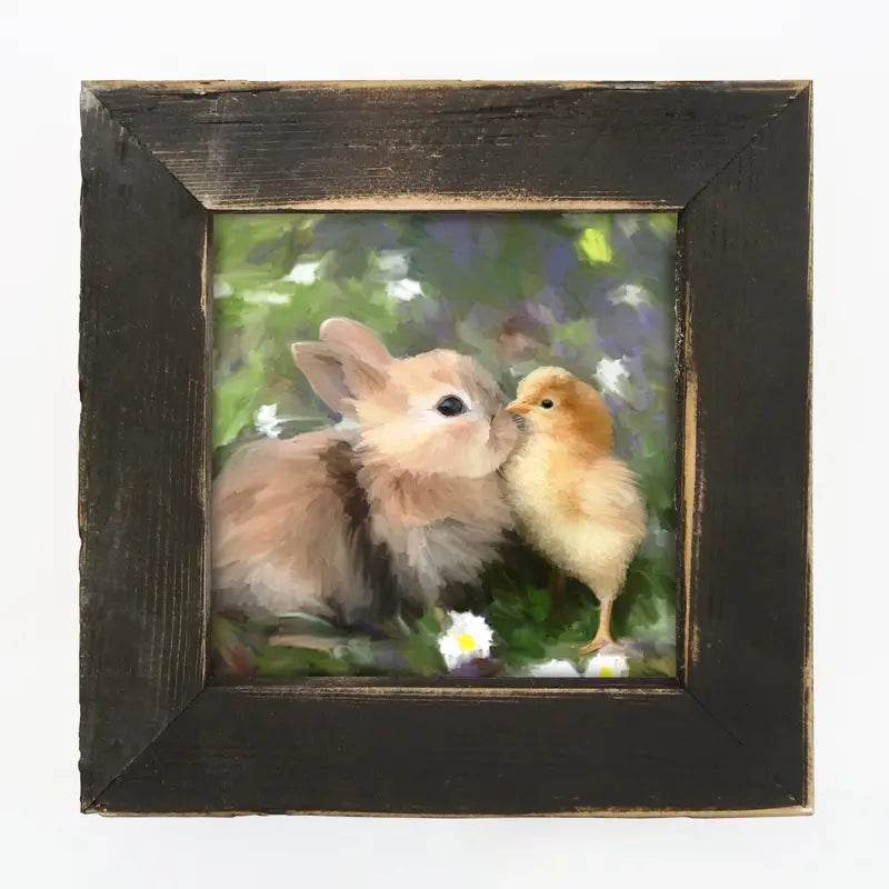 Bunny and Chick Print in Reclaimed Barnwood Frame