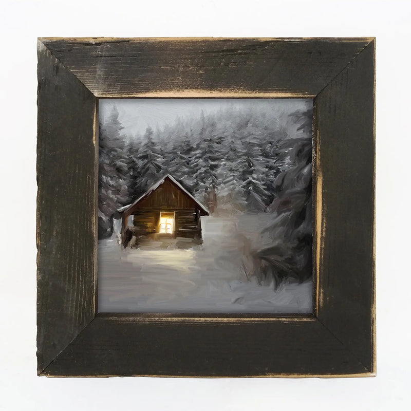 Cabin at Night Print in Reclaimed Barnwood Frame