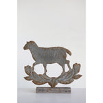 Distressed Embossed Sheep on Wood Base