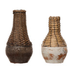 Hand-Woven Rattan and Clay Vase, 2 Colors