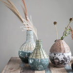 Distressed Hand-Woven Dried Grass and Clay Vase