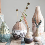 Distressed Hand-Woven Dried Grass and Clay Vase