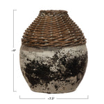 Distressed Hand-Woven Dried Grass and Clay Vase