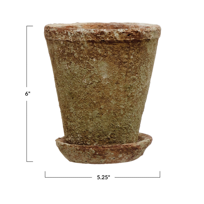 cement planter saucer Distressed Medium Cement Planter with Saucer – ACQUIRE and Company