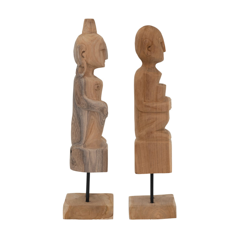 Hand-Carved Teakwood Figure on Stand