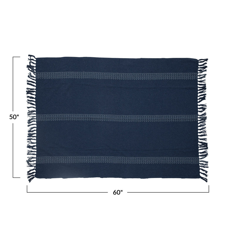 Woven Throw with Stripes and Fringe