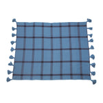 Woven Throw with Blue Grid Pattern and Tassels