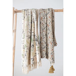 Woven Printed Throw with Floral Pattern and Tassels