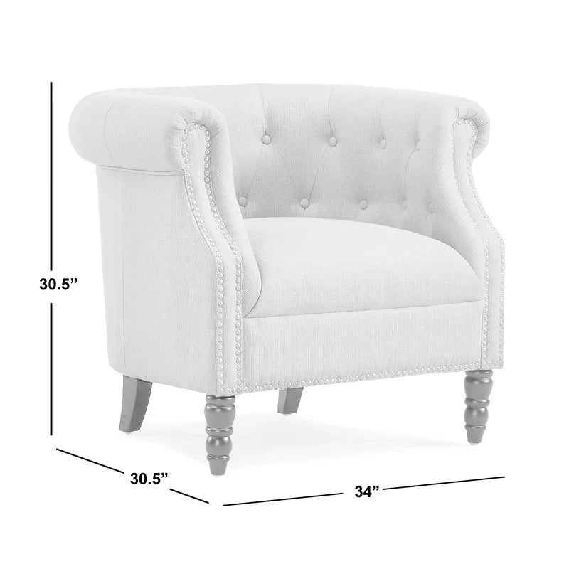 34" Wide Tufted Chesterfield Chair - Creamy Oatmeal