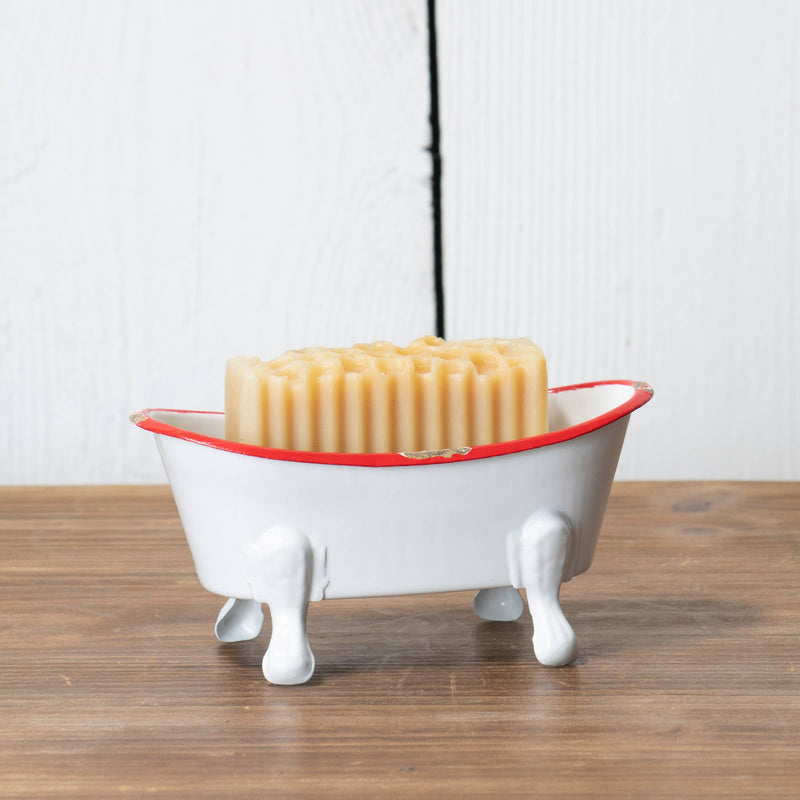 Mini White Bathtub Soap Dish with Red Trim