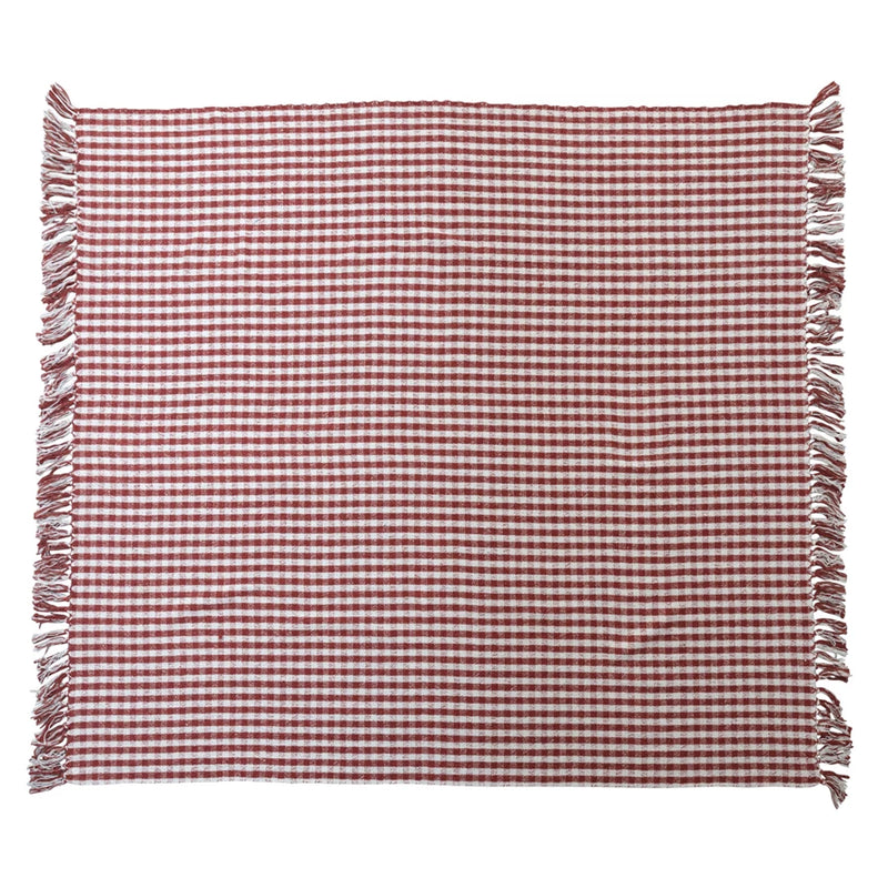 Woven Recycled Cotton Blend Throw w/ Fringe Rust Color Gingham