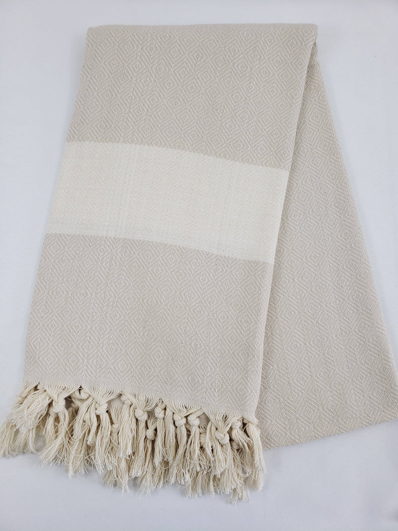 Throw Blanket - Cotton Turkish Towel - Beige